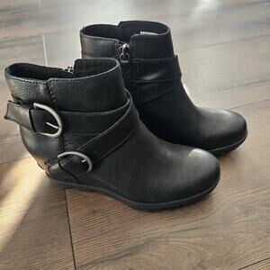 Sorel Joan Of Arctic Buckle Wedge Women's 7 Black Waterproof Leather Zip Bootie